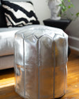 Silver Tall Leather Floor Pouf - 15" x 18" inches