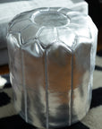 Silver Tall Leather Floor Pouf - 15" x 18" inches