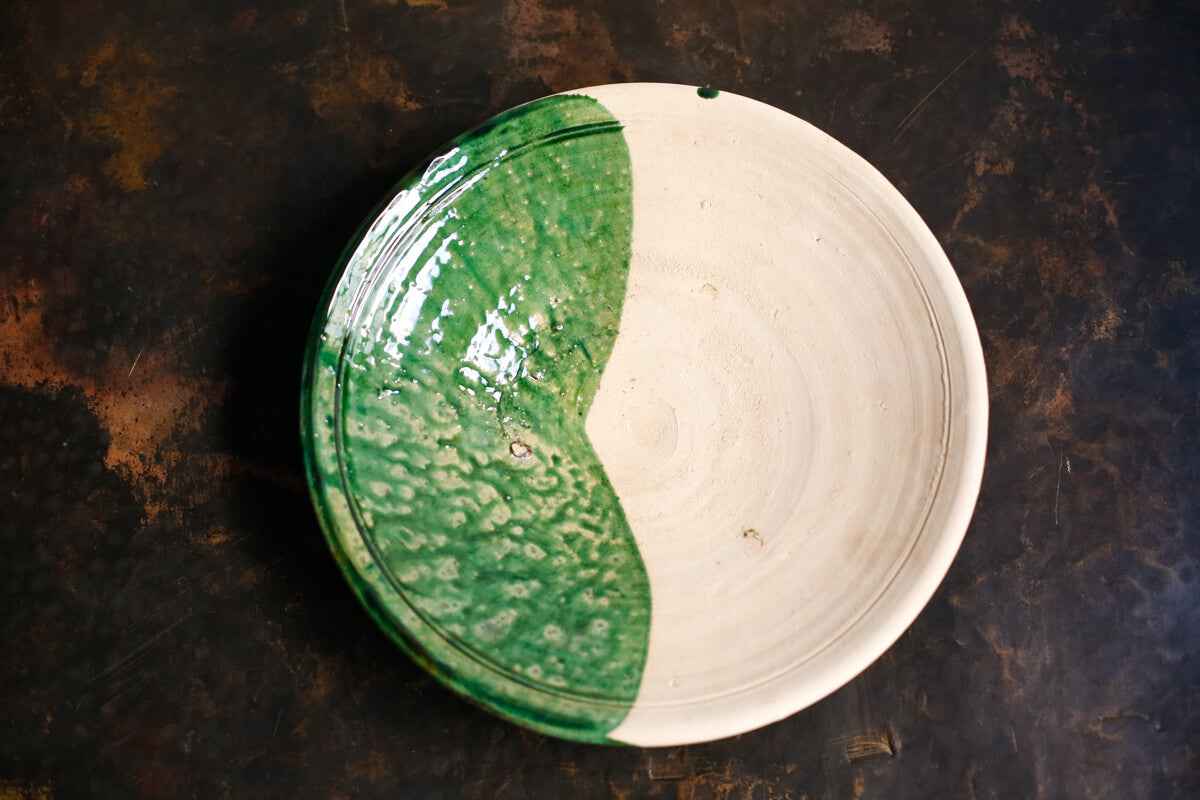 Half-Dipped Green Tamegroute Moroccan Platter
