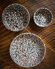 Set of 3 - Chabi Chic Handmade Ceramic Splatter Paint Nesting Bows - Multicolor Teal