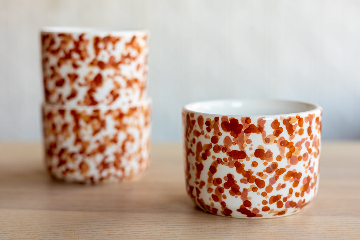 Set of 2 - Chabi Chic Handmade Splatter Painted Ceramic Cups - Rust/Terracotta - Avail. in 4 oz &amp; 8oz