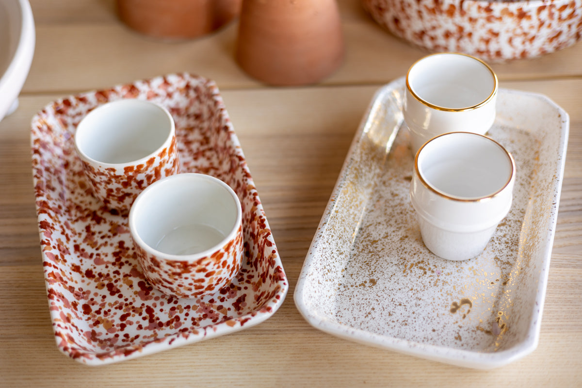 Set of 2 - Chabi Chic Handmade Splatter Painted Ceramic Cups - Rust/Terracotta - Avail. in 4 oz &amp; 8oz