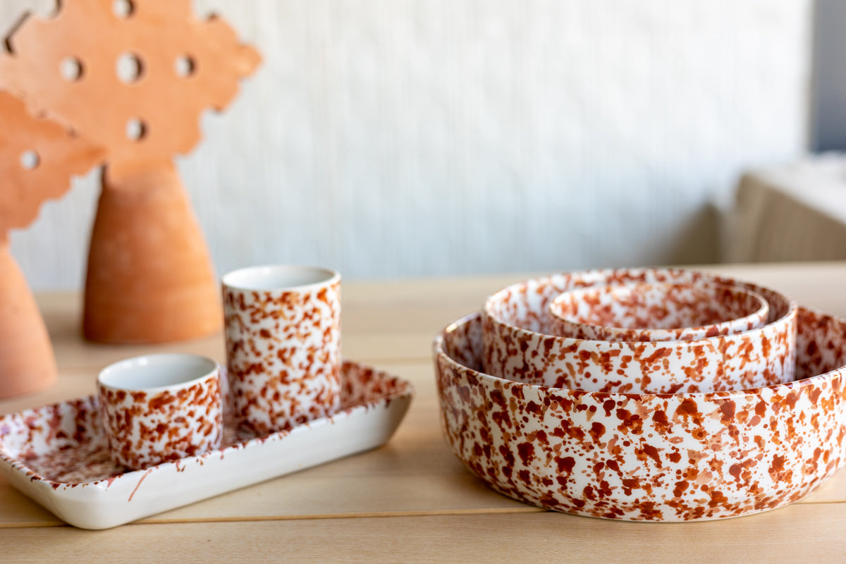 Set of 2 - Chabi Chic Handmade Splatter Painted Ceramic Cups - Rust/Terracotta - Avail. in 4 oz &amp; 8oz