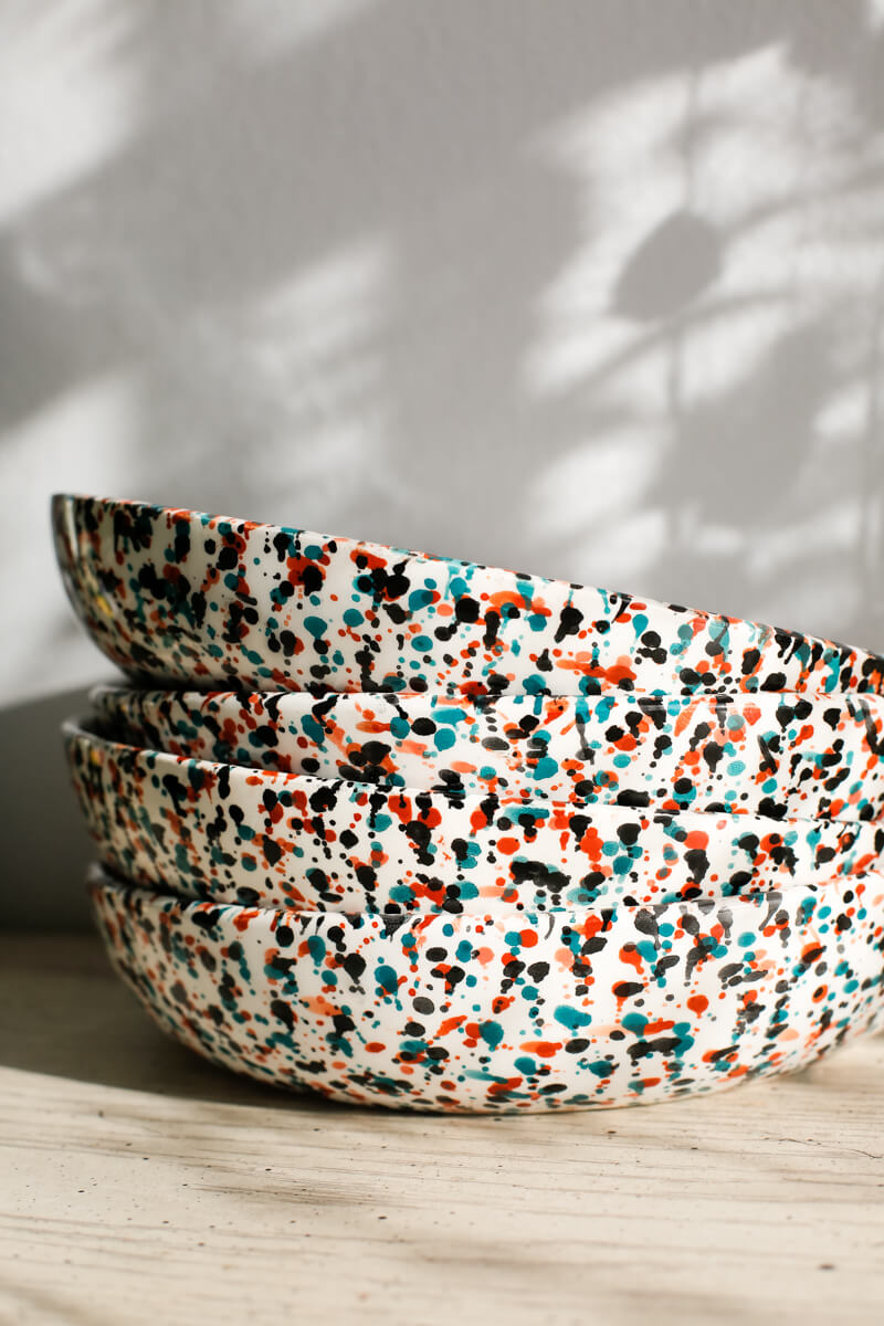 Set of 4 - Chabi Chic Granito Handmade Ceramic Splatter Painted Deep-Dish Plates