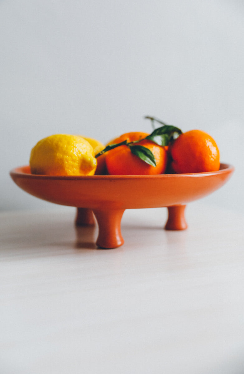 Medium Terracotta Orange Tadelakt Tripod Platter - Chabi Chic