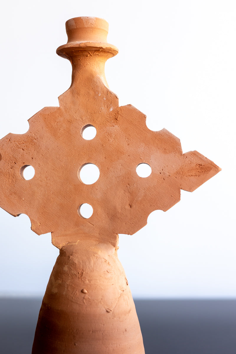 Chabi Chic Raw Terracotta Diamond Candle Holder - Available in 2 sizes
