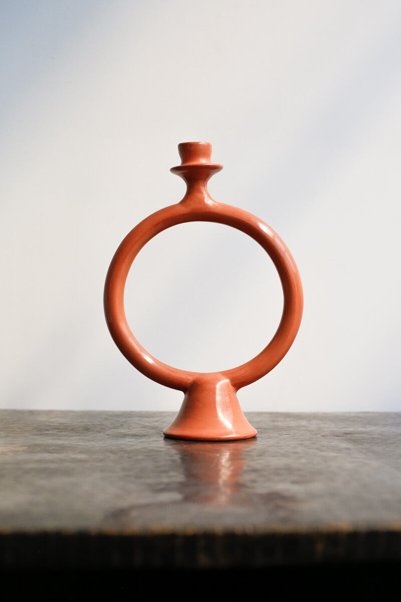 Terracotta Orange Tadelakt Ring Candle Holder - Chabi Chic