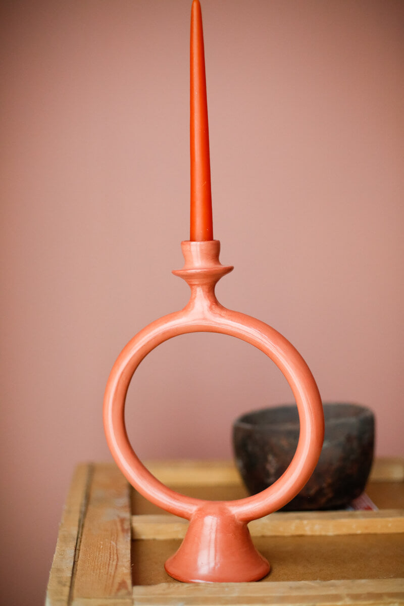 Terracotta Orange Tadelakt Ring Candle Holder - Chabi Chic