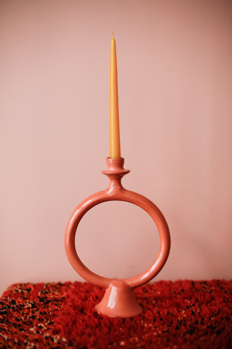 Terracotta Orange Tadelakt Ring Candle Holder - Chabi Chic