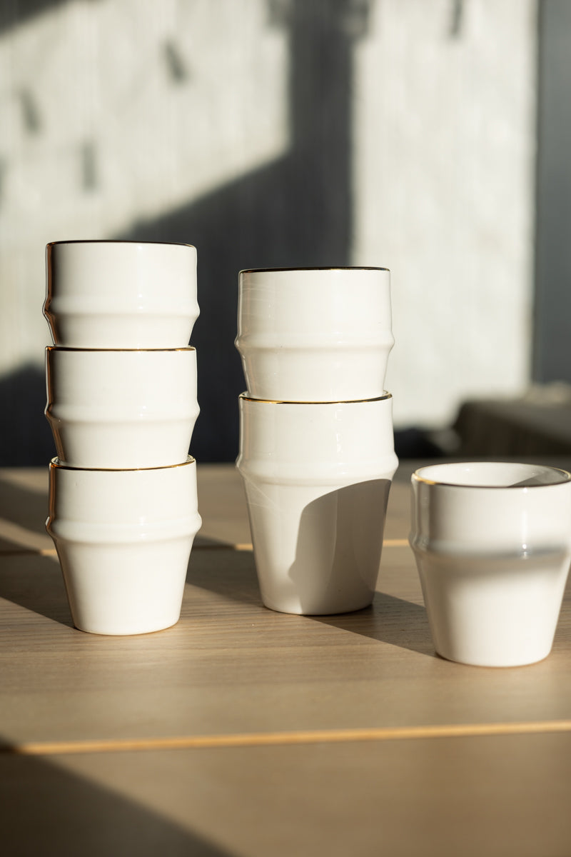 Set of 2 - Chabi Chic White &amp; 12k Gold Handmade Beldi Ceramic Cups - Avail. in 4 oz &amp; 8oz