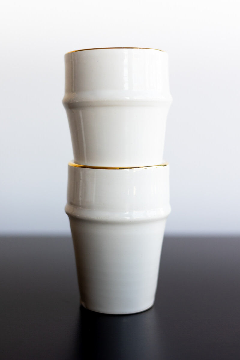 Set of 2 - Chabi Chic White &amp; 12k Gold Handmade Beldi Ceramic Cups - Avail. in 4 oz &amp; 8oz