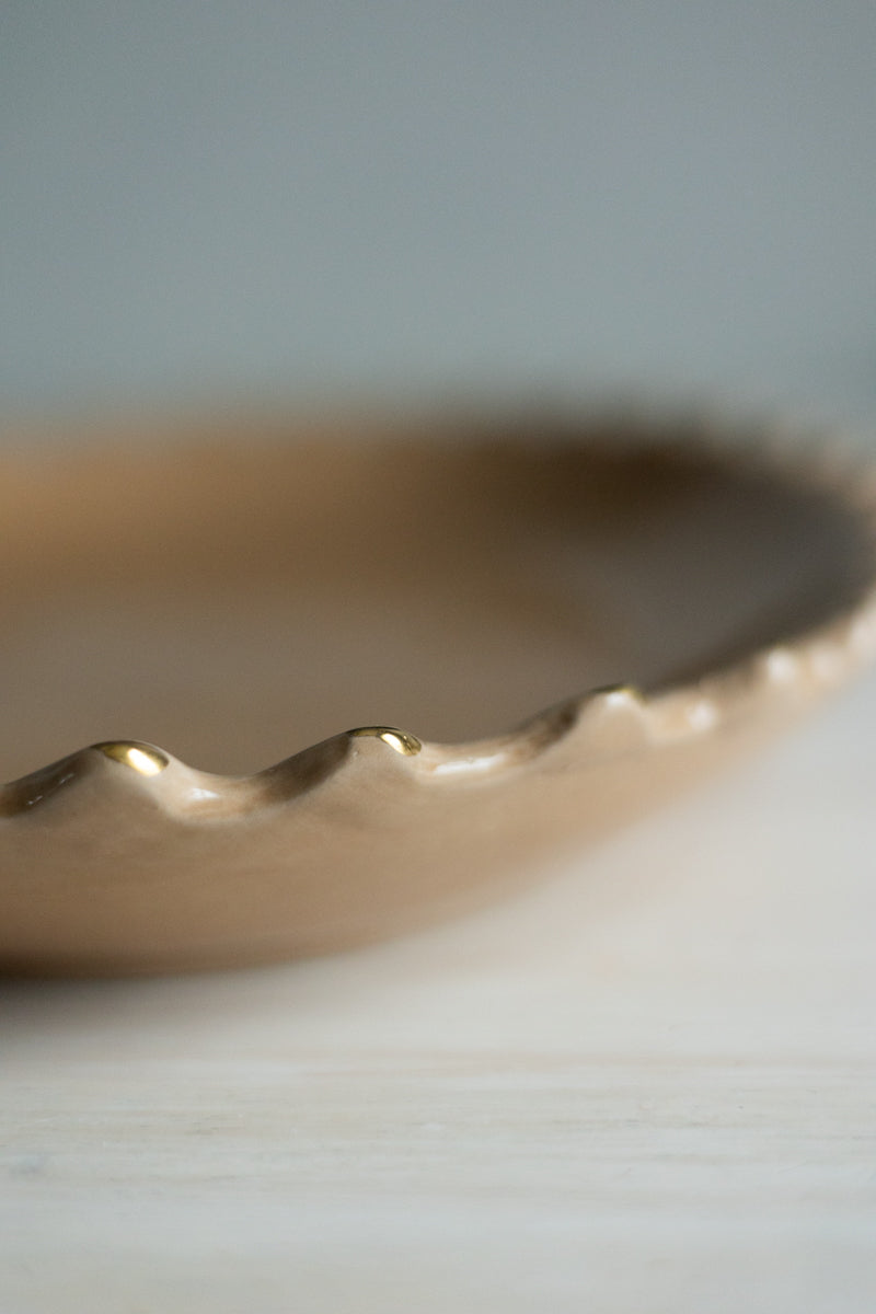 Oval Ceramic Platter with 12 karat gold leaf - Chabi Chic - Sand