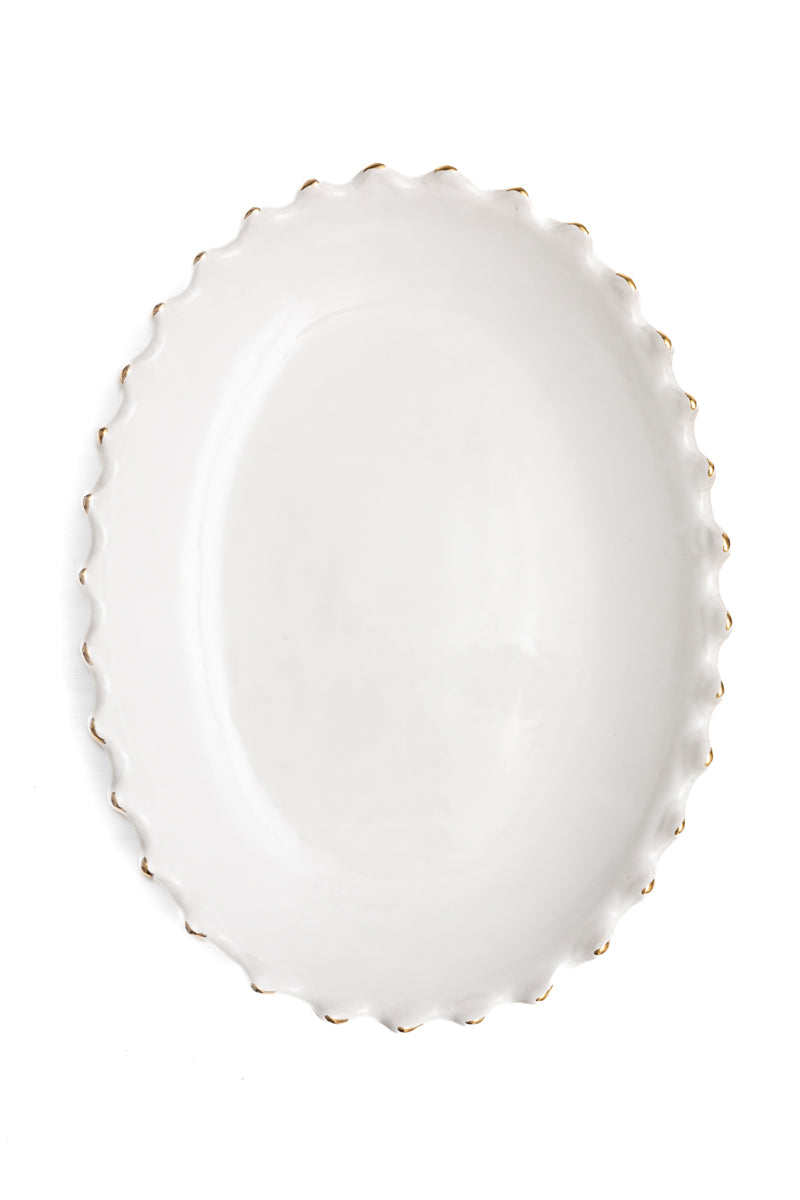 Oval Ceramic Platter with 12 karat gold leaf - Chabi Chic - White