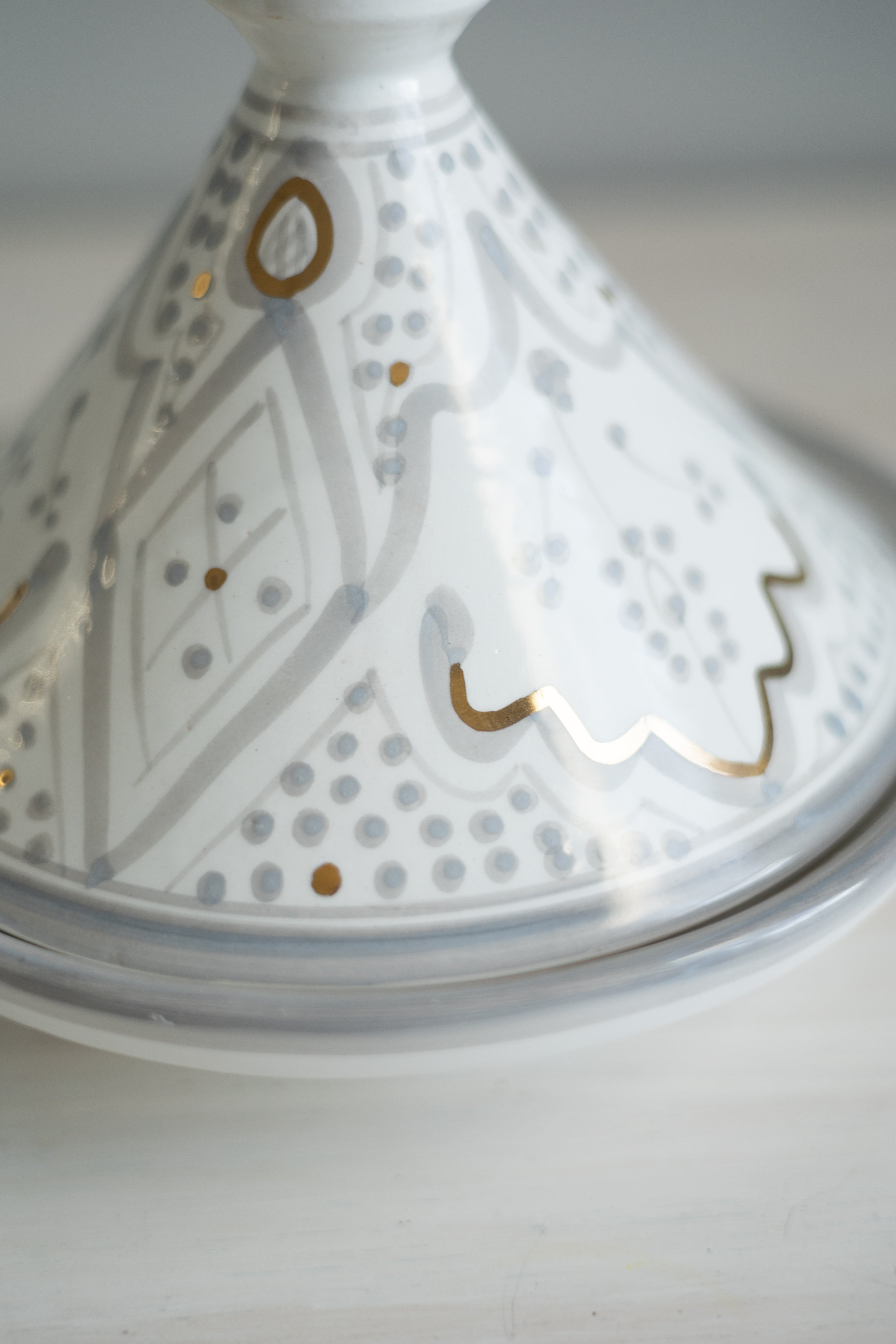 Hand-painted Gray + 12 karat Gold Zwak Decorative Ceramic Tagine - Chabi Chic - Avail. in Medium &amp; Large