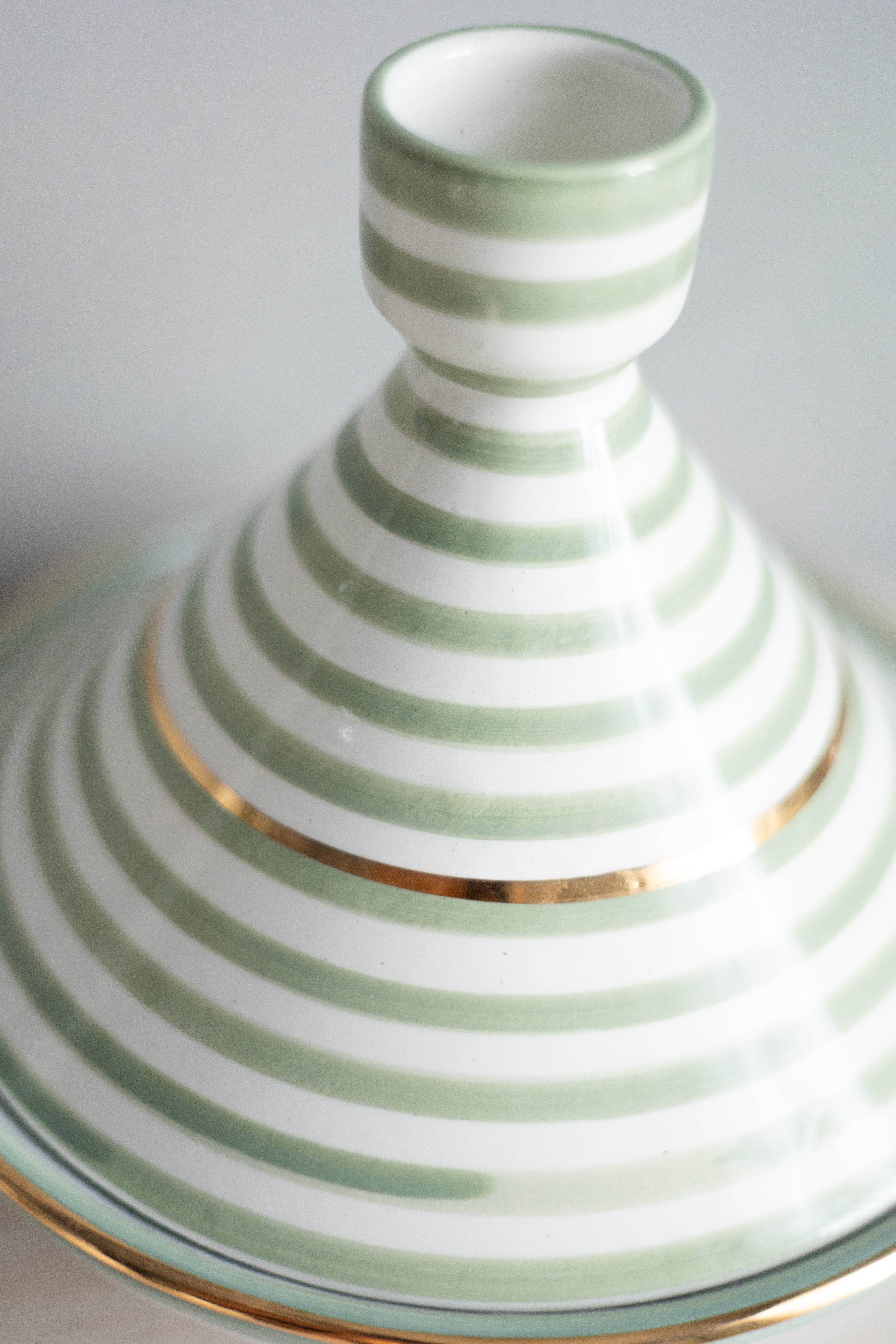 Handpainted almond green stripe ceramic tagine