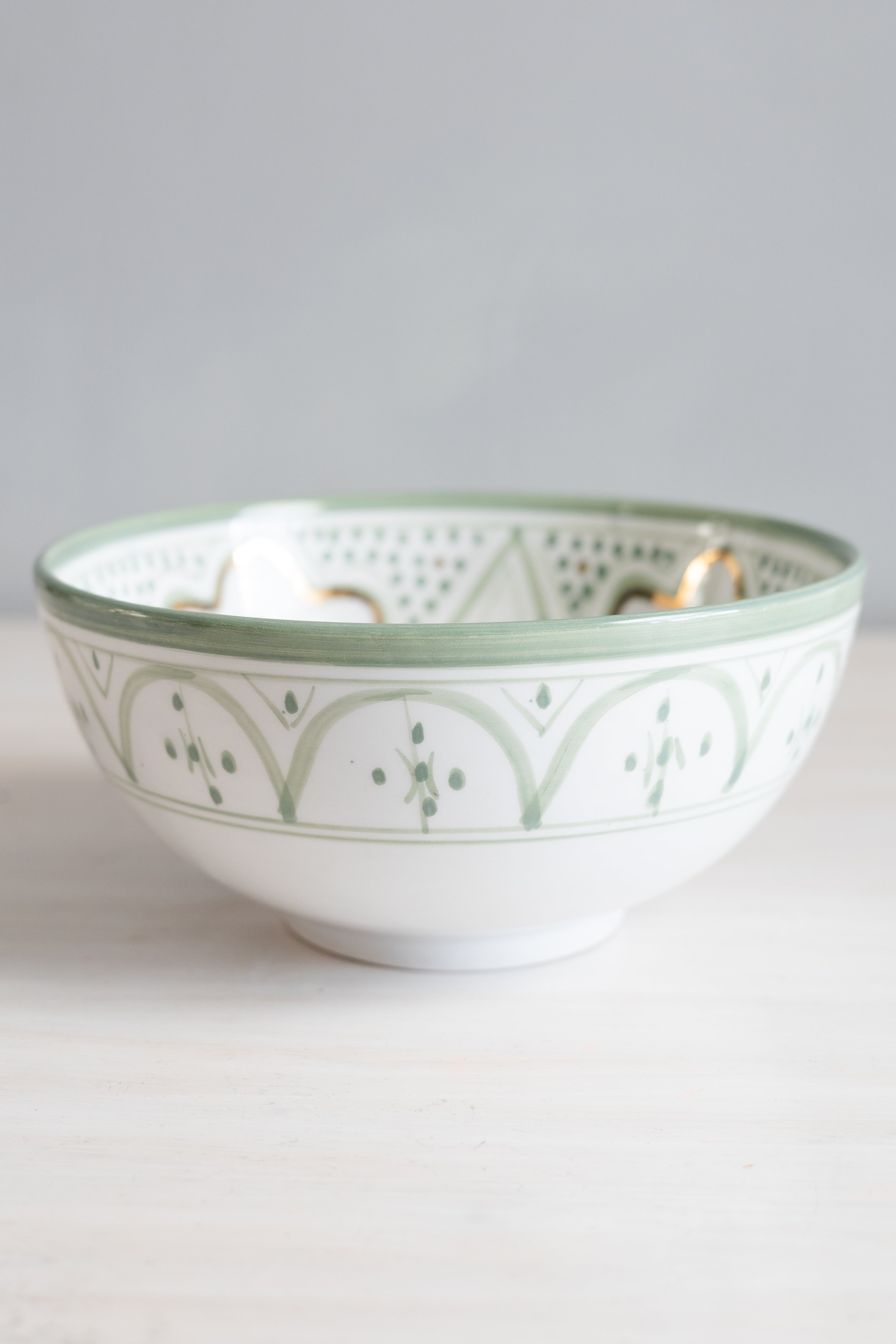 Hand-painted Almond Green + 12 karat Gold Zwak Moroccan Salad Bowl - Chabi Chic