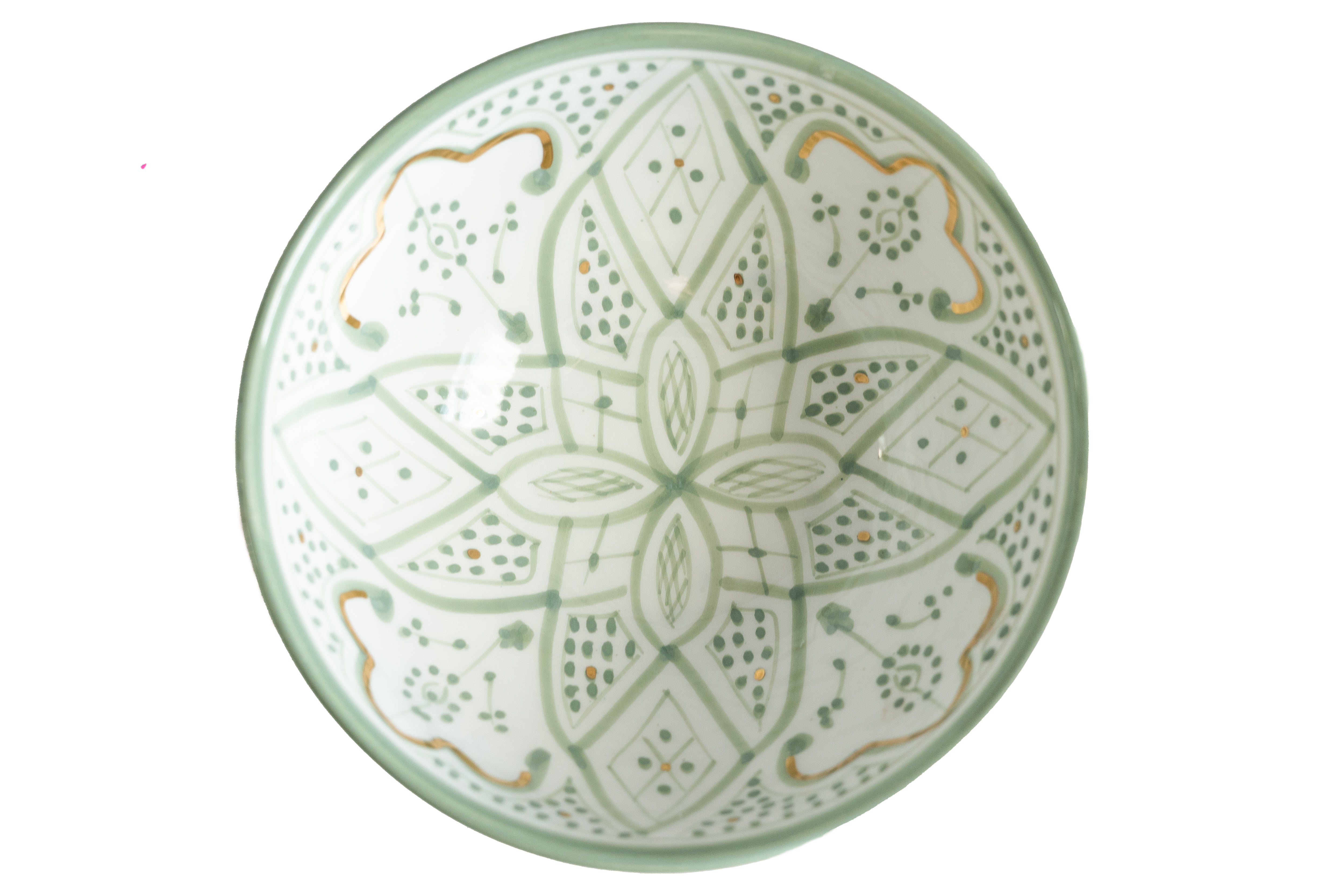 Hand-painted Almond Green + 12 karat Gold Zwak Moroccan Salad Bowl - Chabi Chic