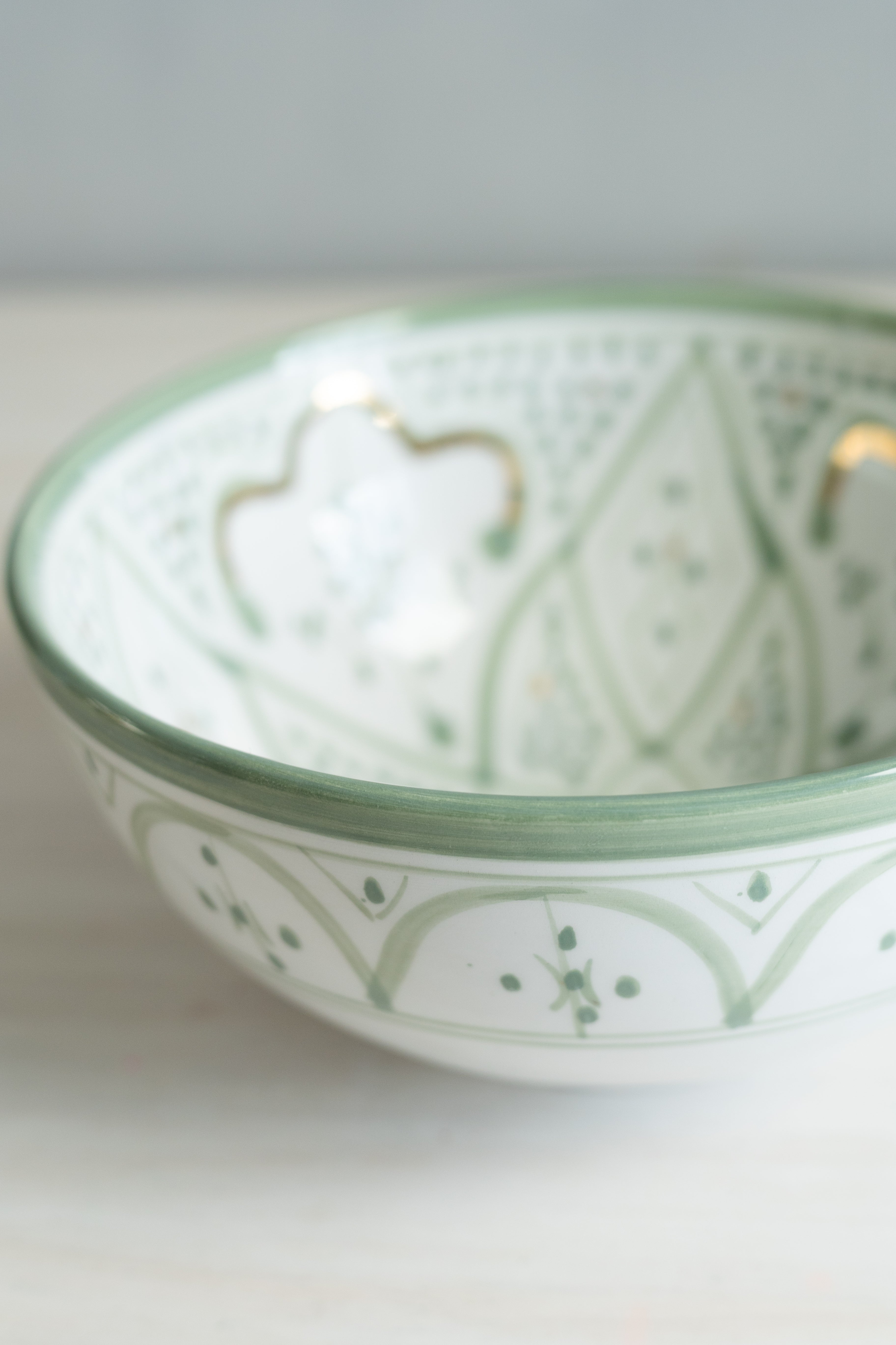 Hand-painted Almond Green + 12 karat Gold Zwak Moroccan Salad Bowl - Chabi Chic