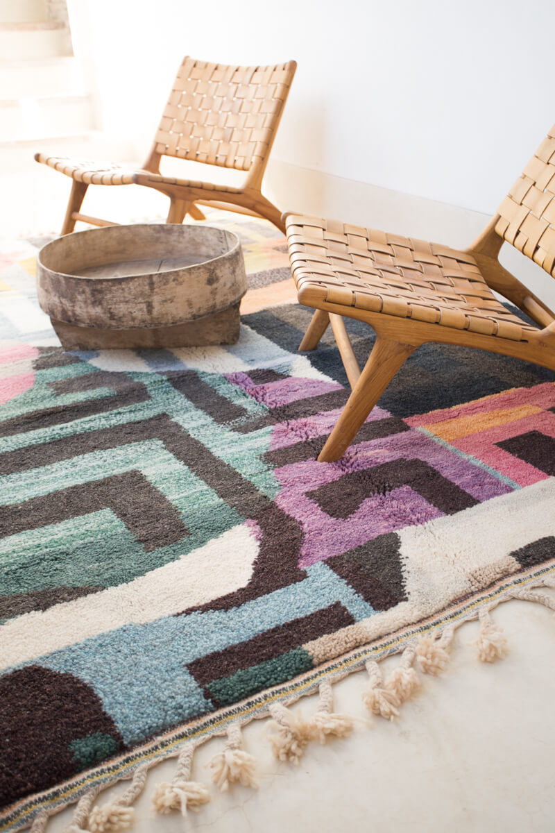 Colorful living room rug handmade in Morocco