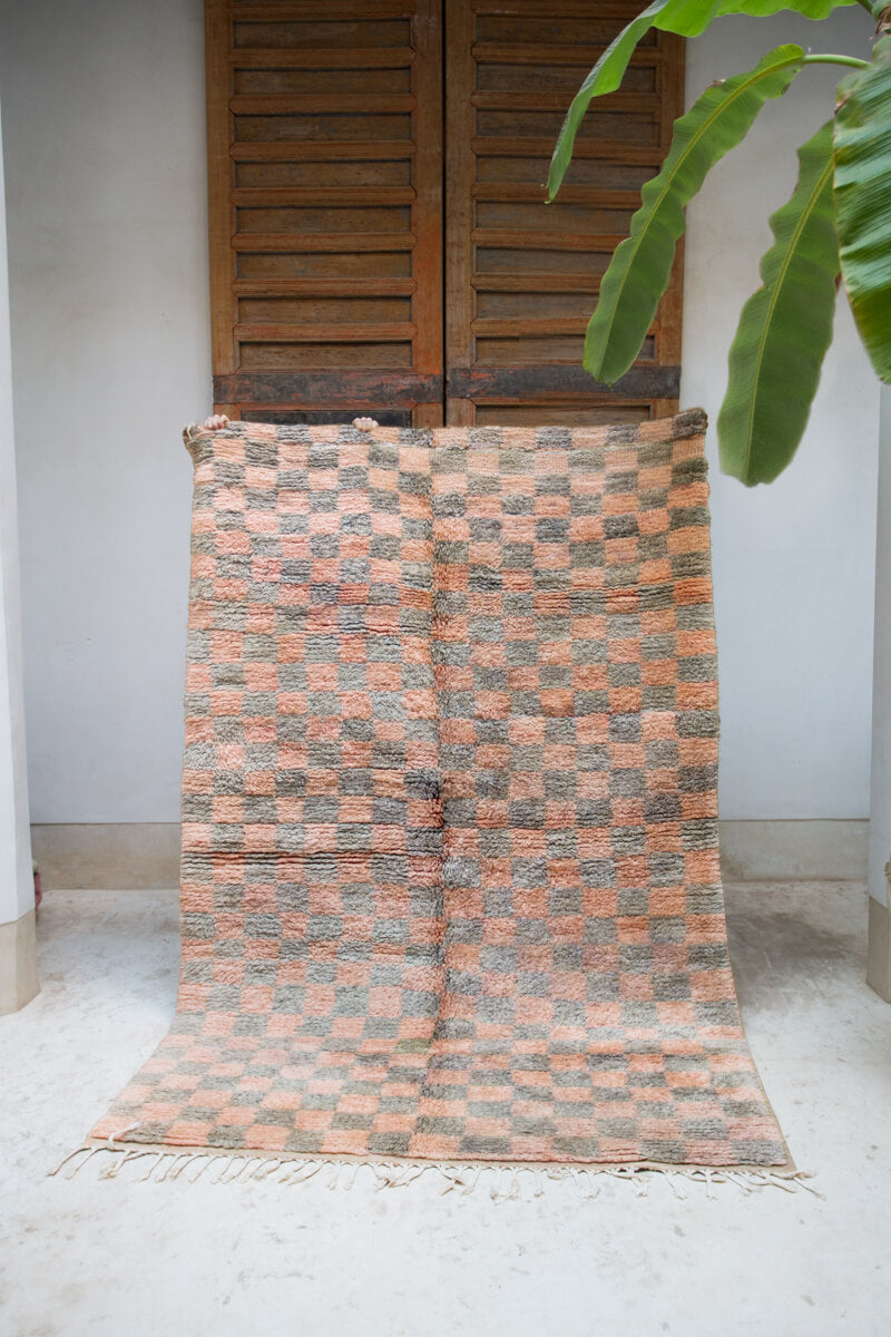 Made-to-Order Slate &amp; Turmeric Checkered Moroccan Wool Area Rug - Available in 3 Color Combinations