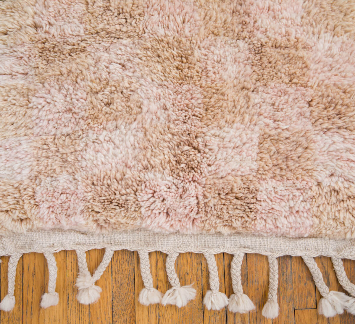 Ouive Moroccan Checkered Rug Made-to-Order Pink and Tan Wool Area Rug