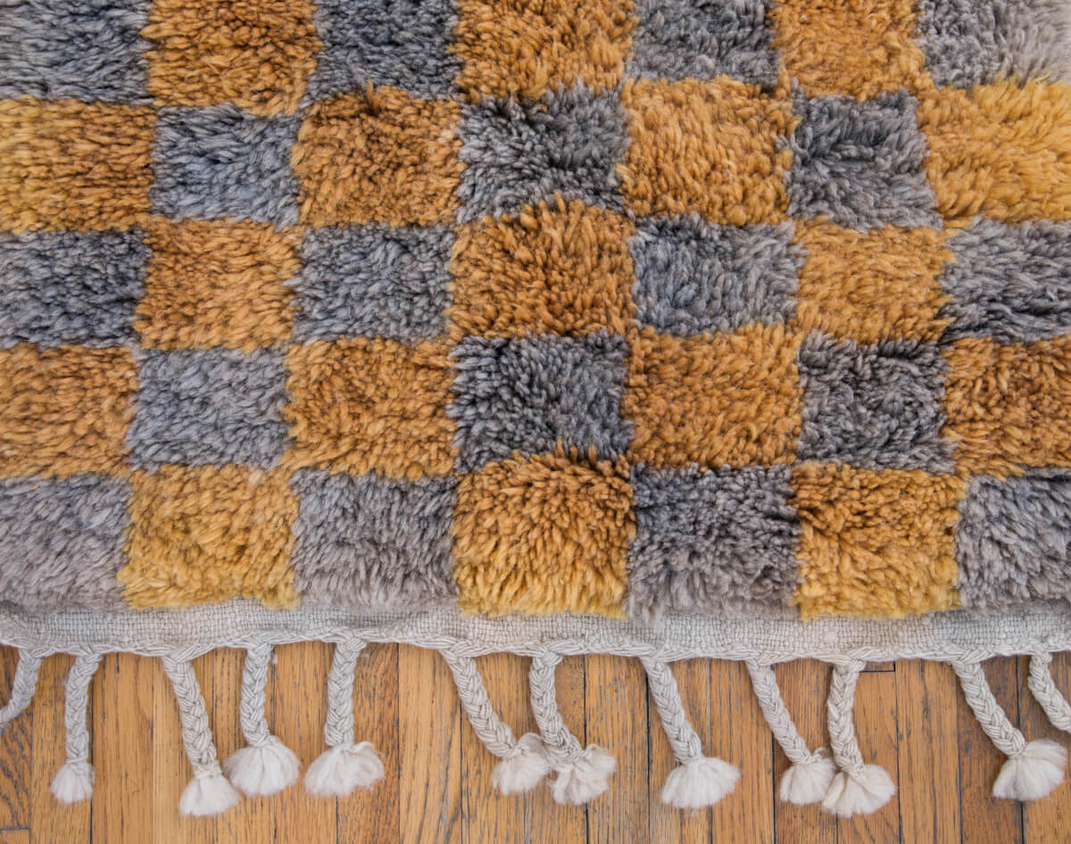 Made-to-Order Coral &amp; Sage Checker Board Moroccan Wool Area Rug - Available in 3 Color Combinations