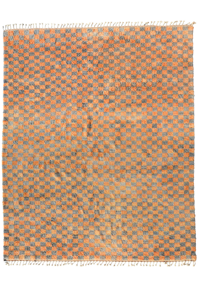 Made-to-Order Slate &amp; Turmeric Checkered Moroccan Wool Area Rug - Available in 3 Color Combinations