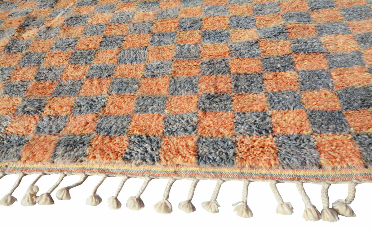 Made-to-Order Slate &amp; Turmeric Checkered Moroccan Wool Area Rug - Available in 3 Color Combinations