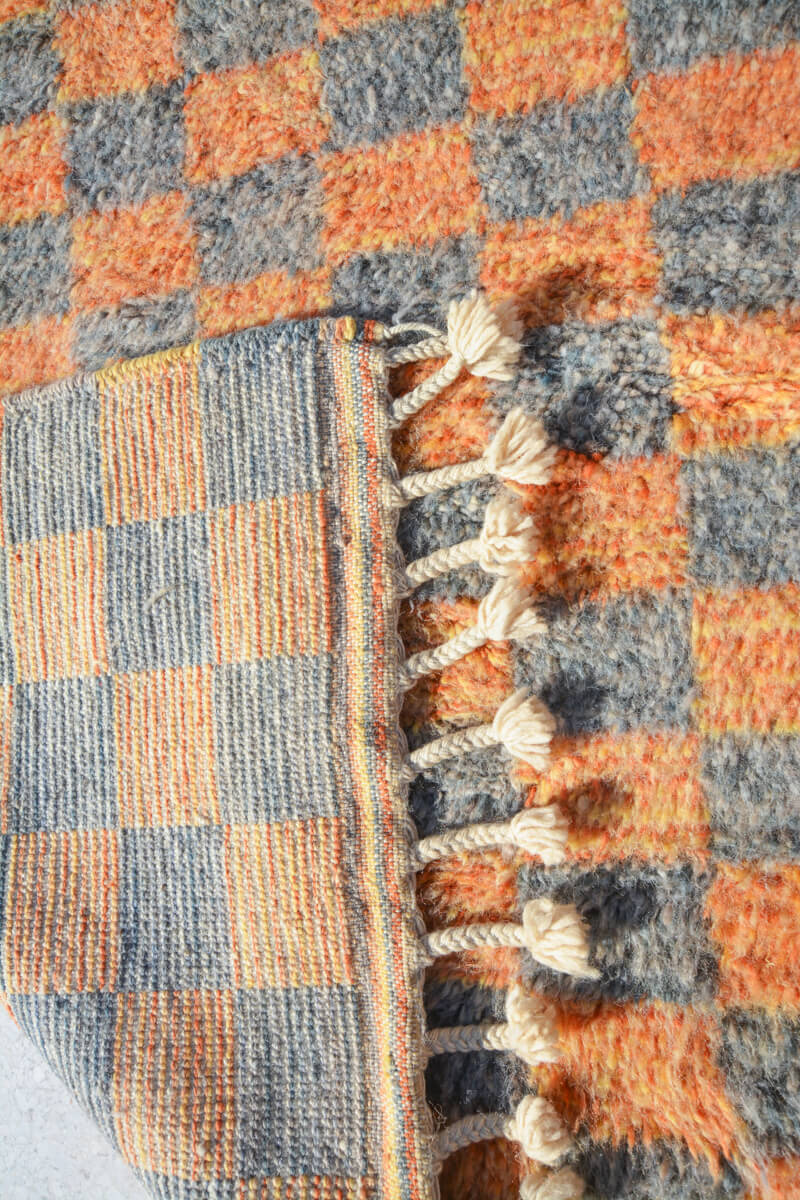 Made-to-Order Slate &amp; Turmeric Checkered Moroccan Wool Area Rug - Available in 3 Color Combinations