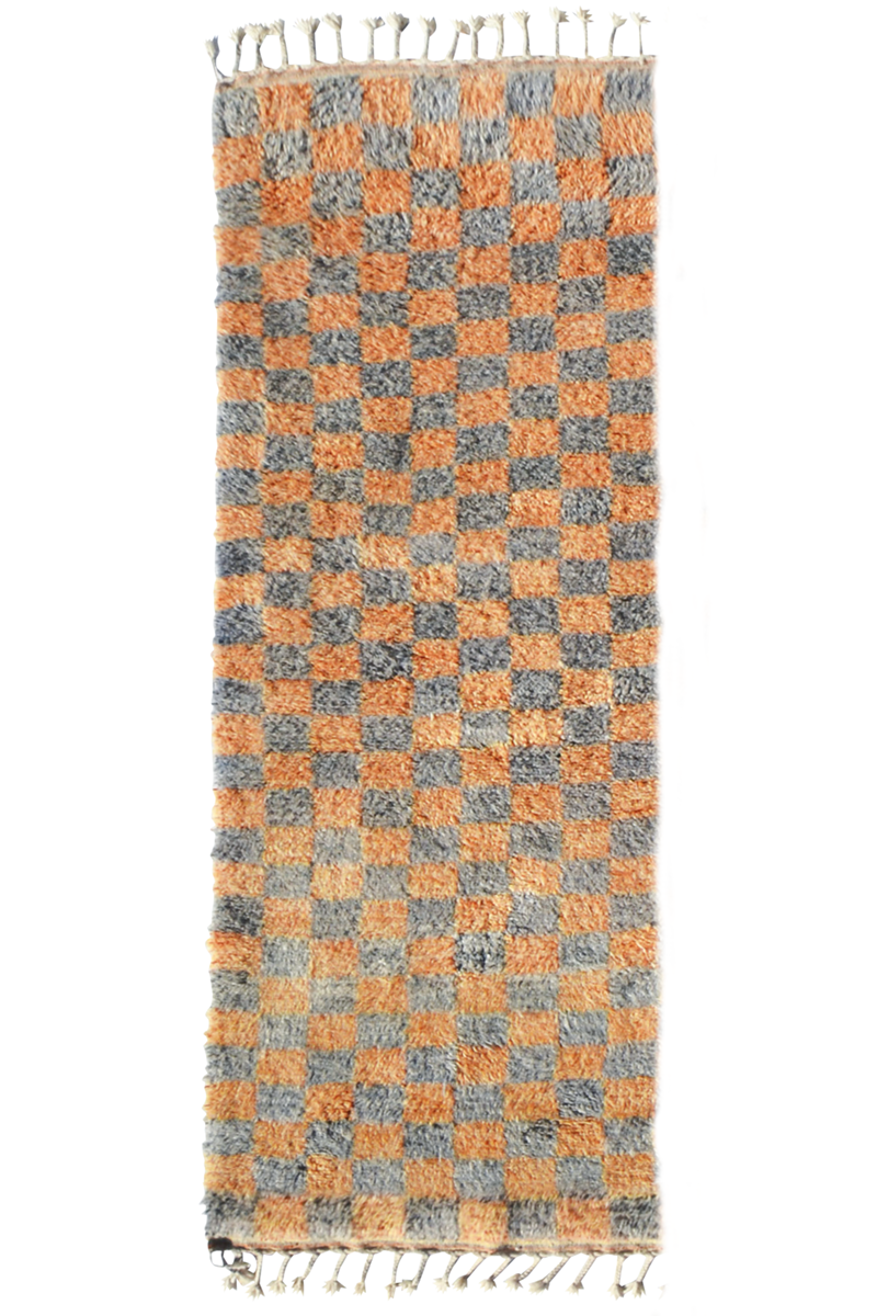 Made-to-Order Slate &amp; Turmeric Checkered Moroccan Wool Area Rug - Available in 3 Color Combinations