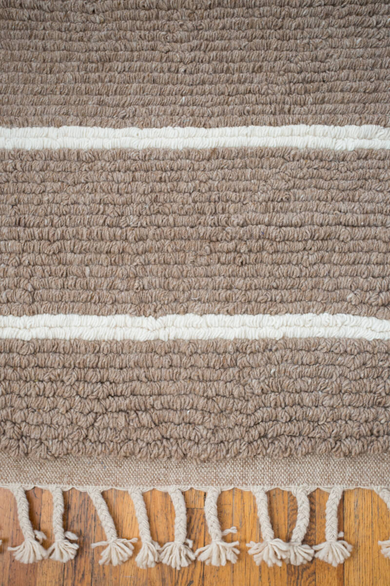 Neutral Striped Looped Pile Wool Area Rug - Beige, Gray, White &amp; Brown/Black - 4x6 ft