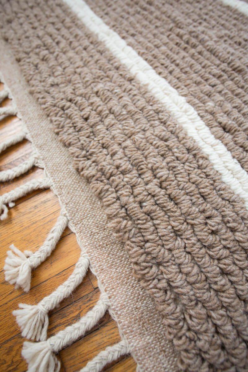 Neutral Striped Looped Pile Wool Area Rug - Beige, Gray, White &amp; Brown/Black - 4x6 ft