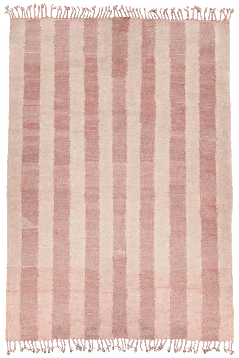 DUSTY ROSE (Made-to-order) Striped Flatweave Moroccan Wool Rug - Rose & Light Pink