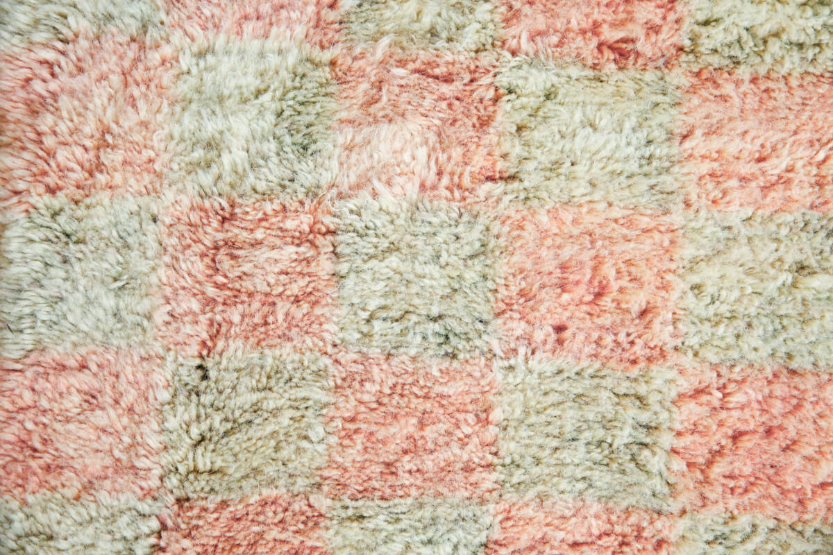 Grey, Pink Yellow Grid Beni Mini Moroccan Wool Rug - 2x3 ft