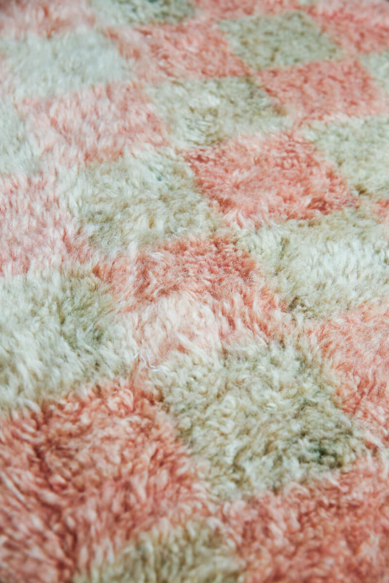 Grey, Pink Yellow Grid Beni Mini Moroccan Wool Rug - 2x3 ft