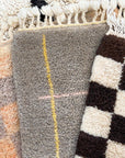 White & Brown Checker Beni Mini Moroccan Wool Rug 2x3 ft