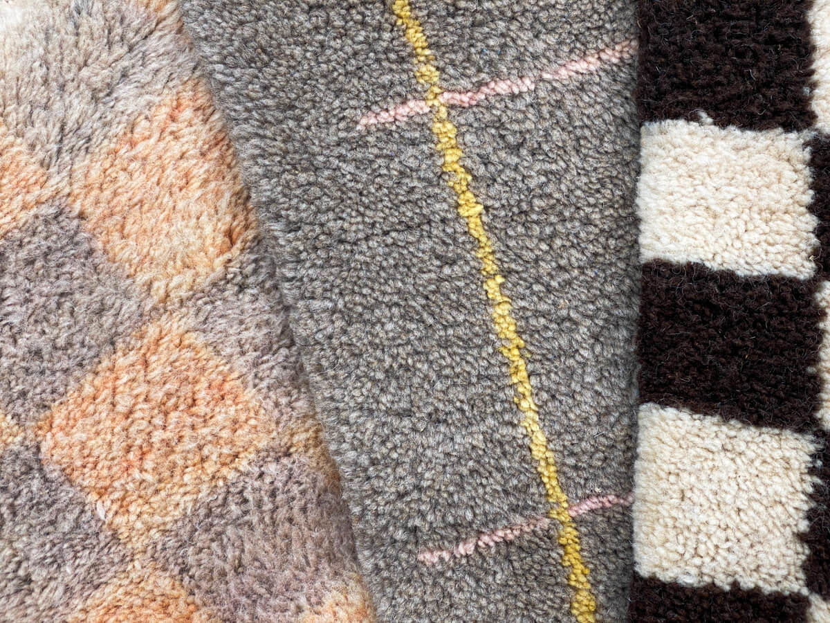 Grey, Pink Yellow Grid Beni Mini Moroccan Wool Rug - 2x3 ft