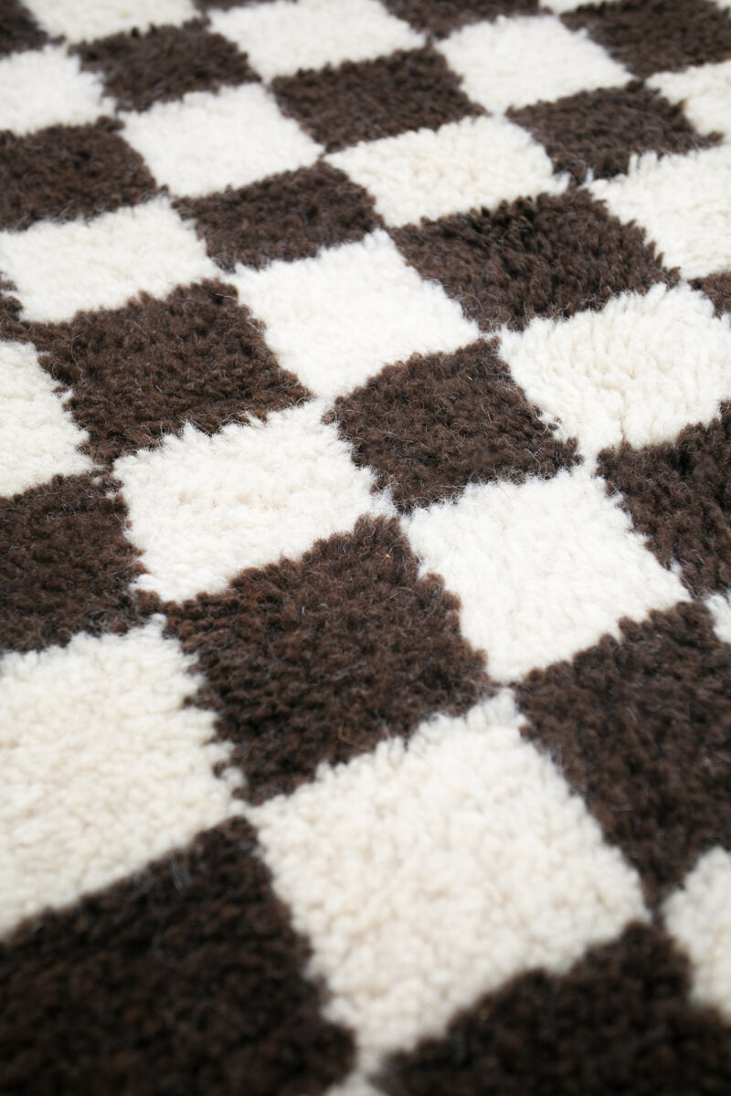 Grey, Pink Yellow Grid Beni Mini Moroccan Wool Rug - 2x3 ft