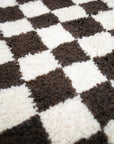 White & Brown Checker Beni Mini Moroccan Wool Rug 2x3 ft