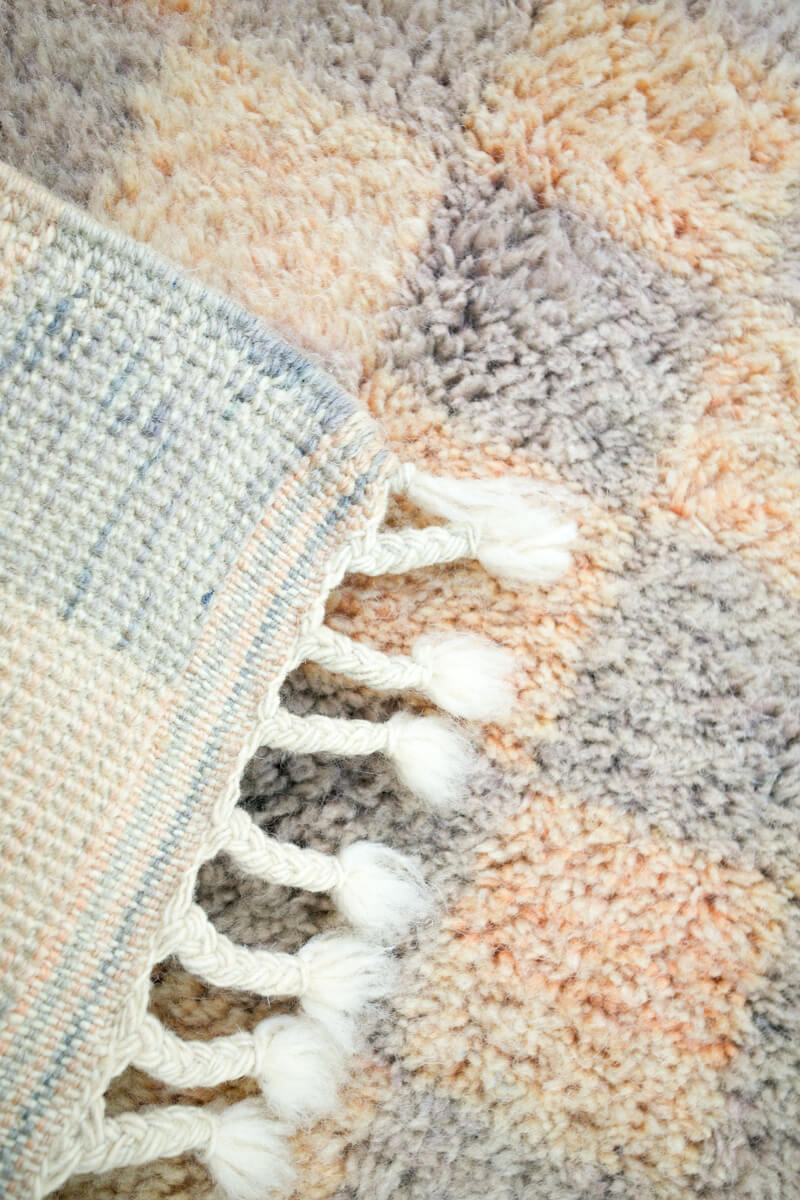 Grey, Pink Yellow Grid Beni Mini Moroccan Wool Rug - 2x3 ft