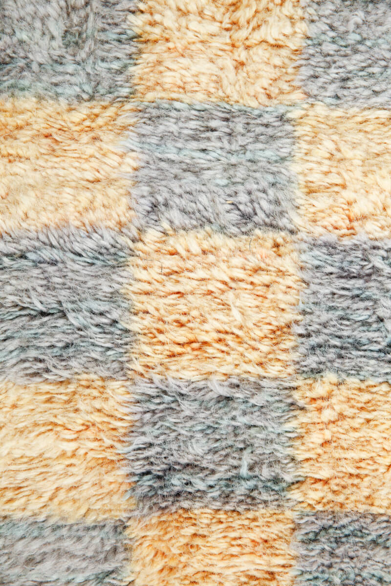 Grey, Pink Yellow Grid Beni Mini Moroccan Wool Rug - 2x3 ft