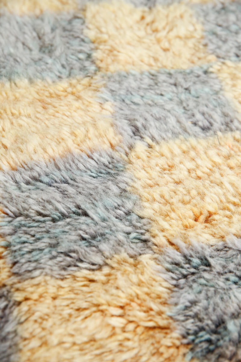 Grey, Pink Yellow Grid Beni Mini Moroccan Wool Rug - 2x3 ft
