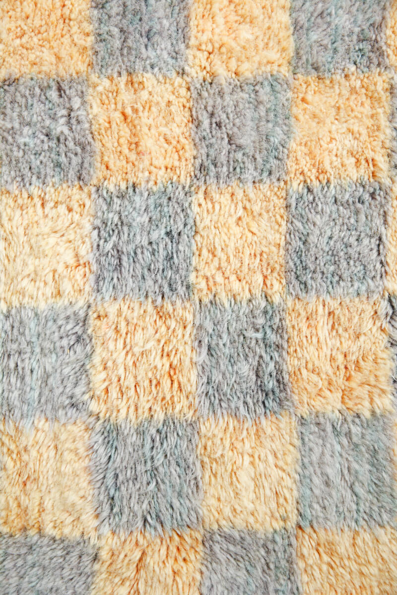 Grey, Pink Yellow Grid Beni Mini Moroccan Wool Rug - 2x3 ft