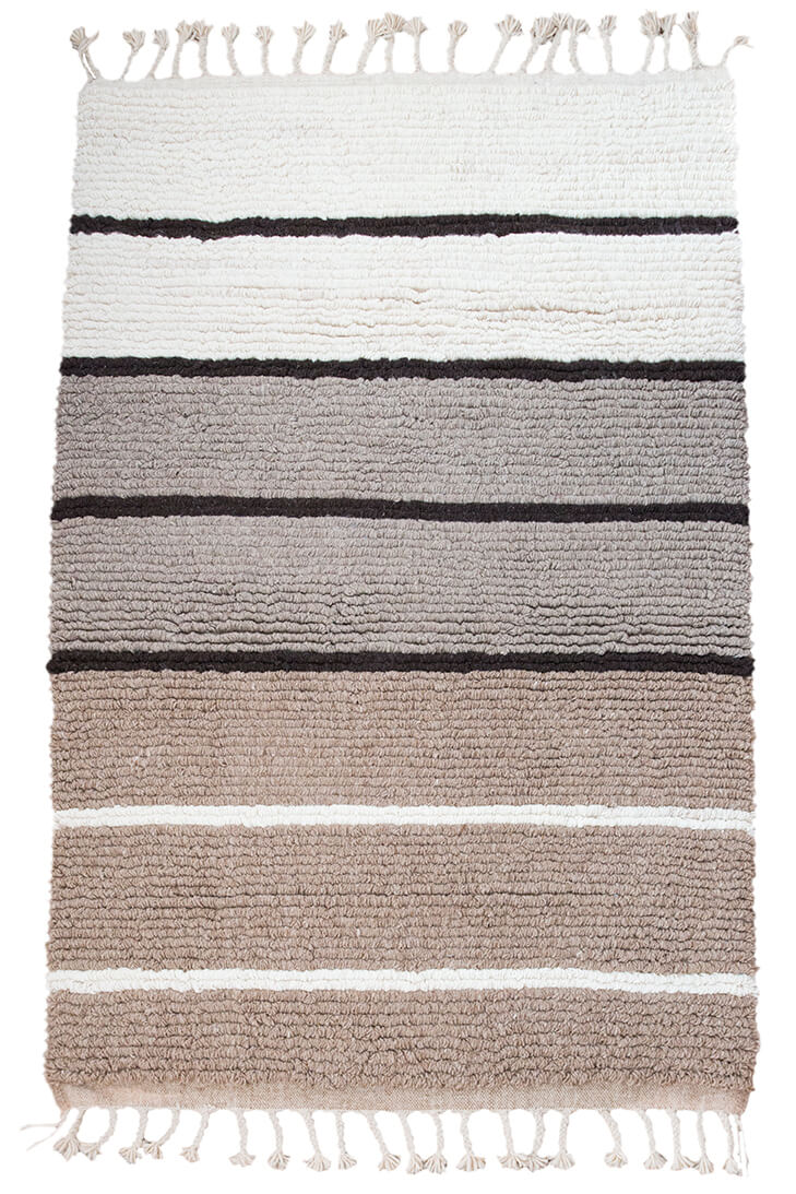 Neutral Striped Looped Pile Wool Area Rug - Beige, Gray, White & Brown/Black - 4x6 ft