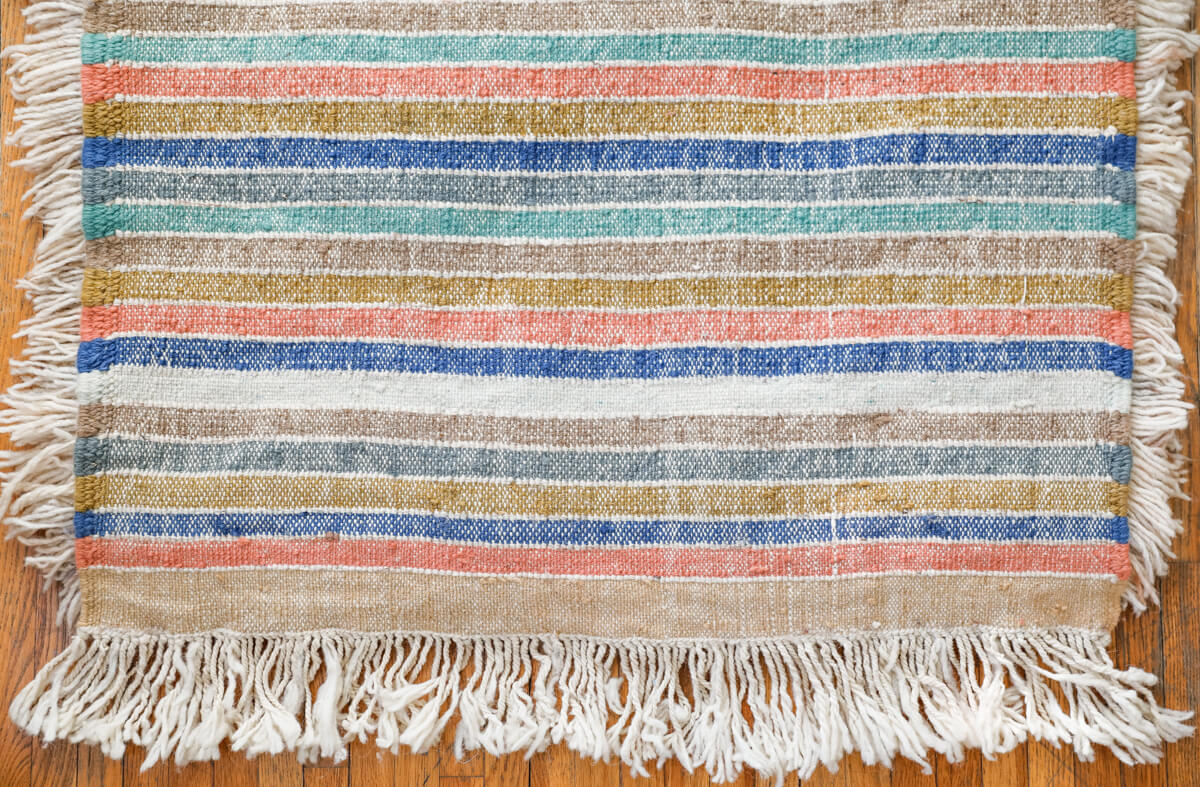 Ultra Shag Reversible Moroccan Wool Rug - White w. Multicolor Stripe Back