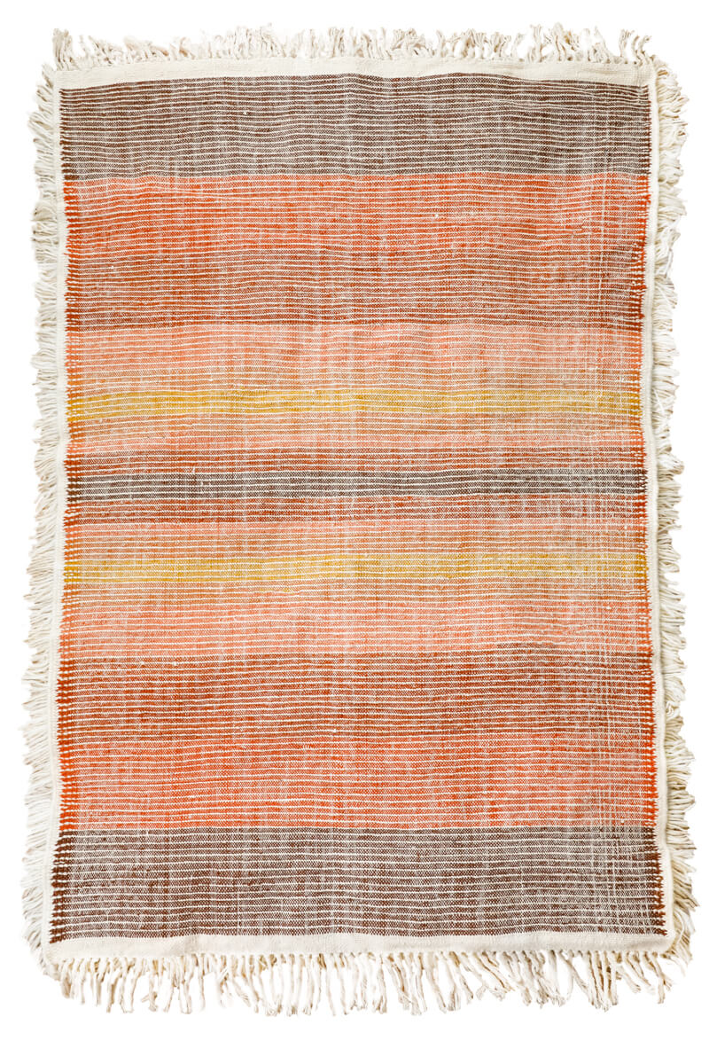Made-to-order Sunset Reversible Shag Moroccan Wool Rug - Natural White with Striped Back