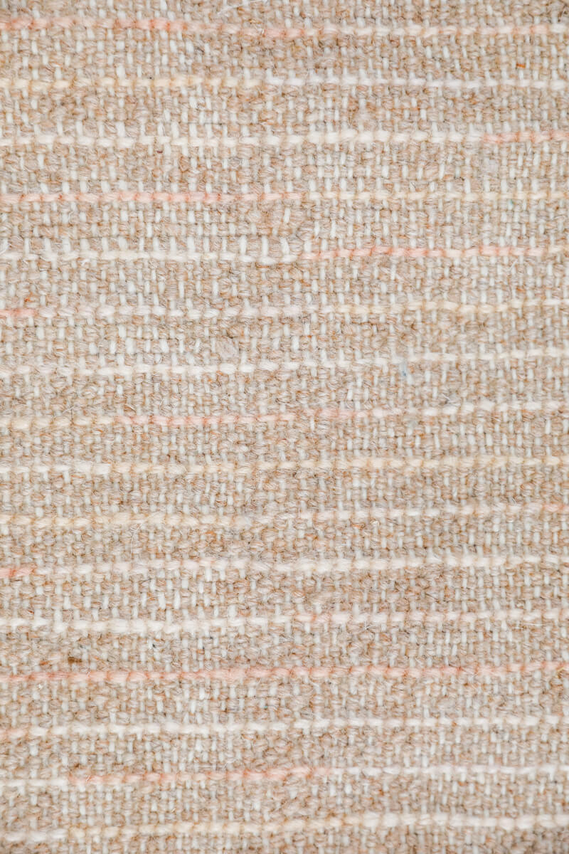 Reversible Peach and Pink Shag Moroccan Wool Rug With Beige Striped Backside
