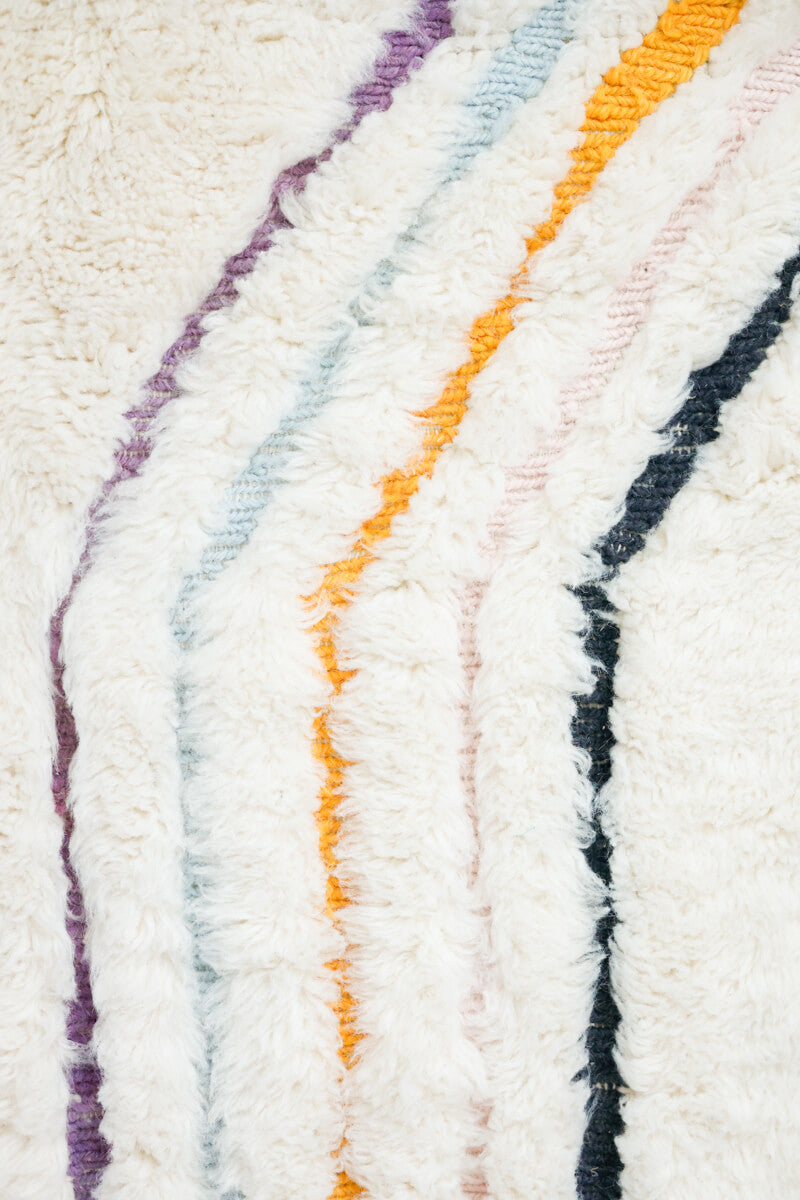 White with Rainbow Flatweave Beni Mini Moroccan Wool Rug - 2&#39;1&quot; x 3&#39;3&quot; ft