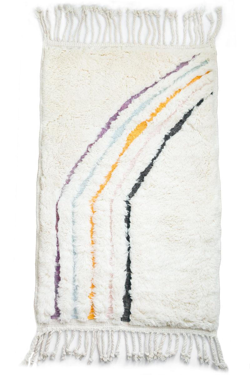 White with Rainbow Flatweave Beni Mini Moroccan Wool Rug - 2'1" x 3'3" ft
