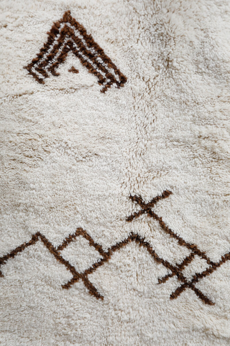 White Moroccan Wool Area Rug with tribal Berber symbols